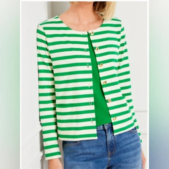TABLOTS Kelly Green Striped Cotton Cardigan Jacket | XS - Picture 2 of 9
